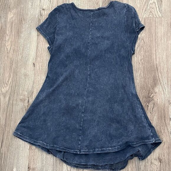 Liberation Boho Y2K Knit Lace Mesh Denim Blue Short Sleeve PulloverT op Womens M - Picture 4 of 6
